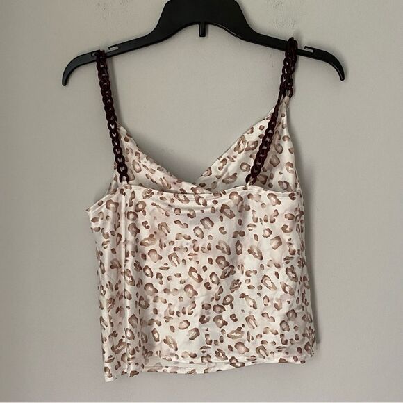 Idem Ditto Women’s Leopard Print Satin Cropped Chain Strap Blouse size M - Picture 3 of 3
